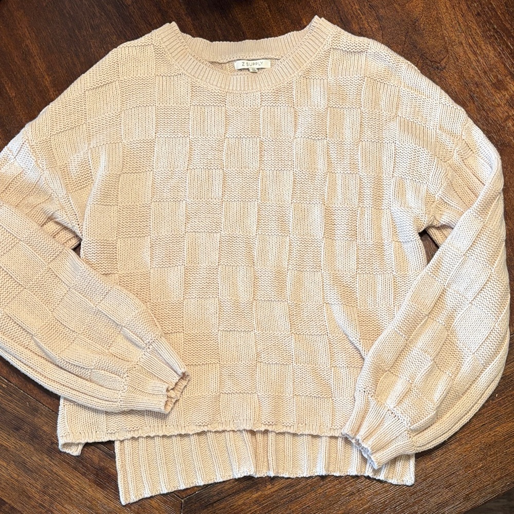 Z Supply Beige Textured Crewneck Sweater